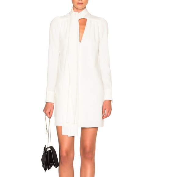 NWT See by Chloe Bow Tie Neck Crepe Dress Natural White Size FR40 / US8
